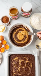 Peanut Butter Nutella Swirl Brownies Recipe cooking