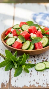 Watermelon Cucumber Mint Salad