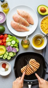 Grilled Chicken Summer Salad cooking