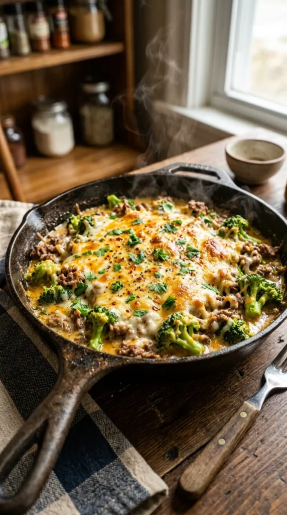 Cheesy Beef Broccoli Skillet Recipe 1