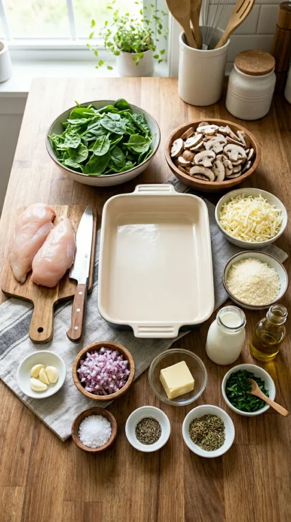 Chicken Spinach and Mushroom Low Carb Oven Dish