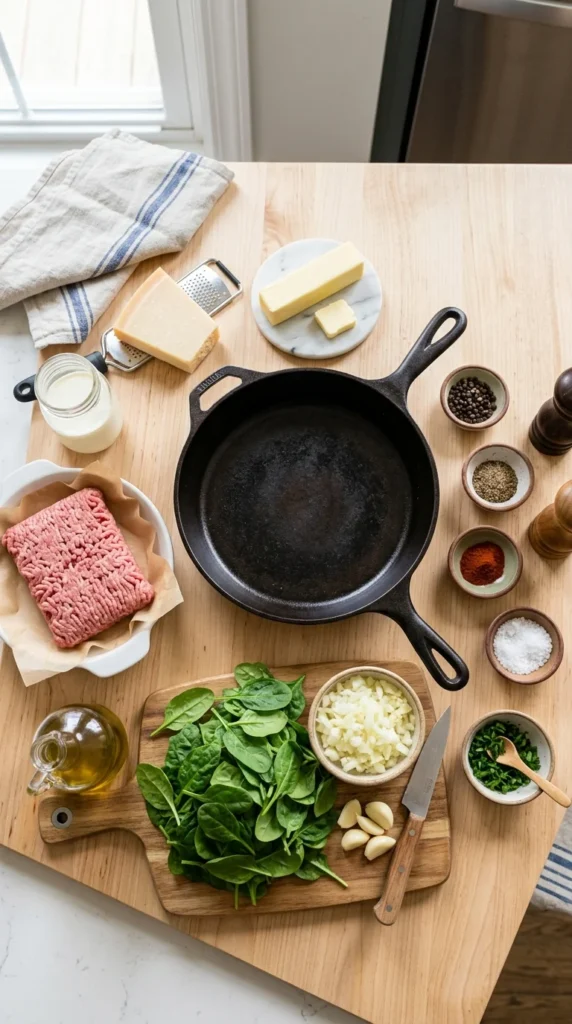 Creamy Ground Beef and Spinach Skillet