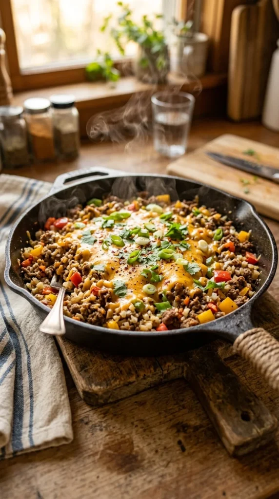 Keto Beef & Cauliflower Rice Skillet
