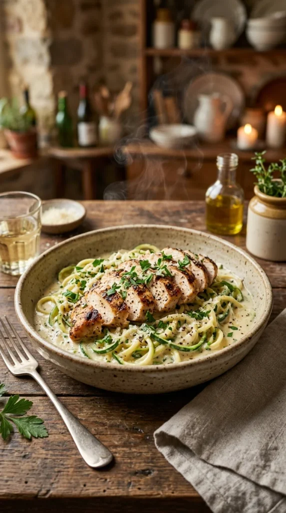 Low Carb Chicken Alfredo with Zoodles