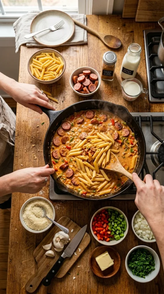 Cajun Sausage Pasta with a Creamy Kick