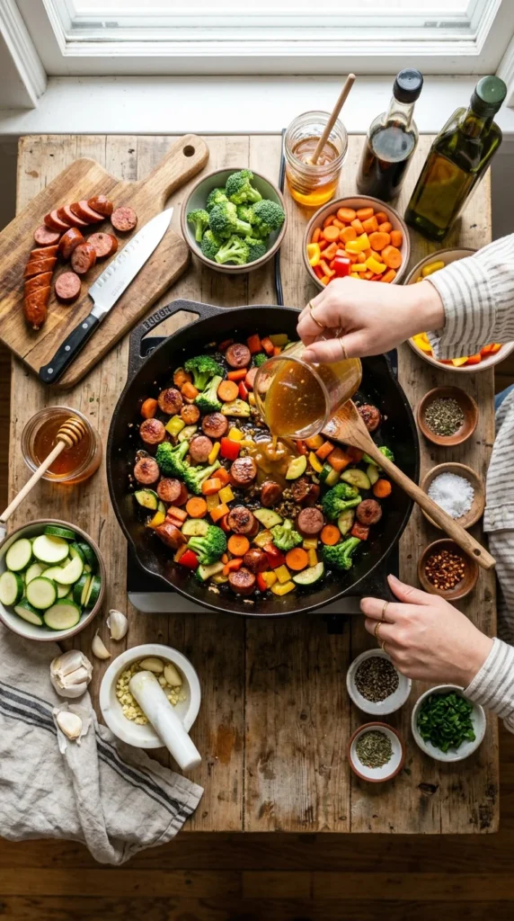Honey Garlic Kielbasa and Veggies 1