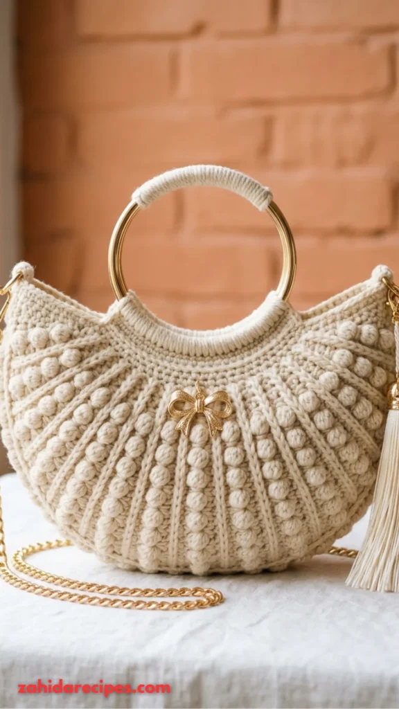 Cream and Gold Elegant Half Moon Bag 