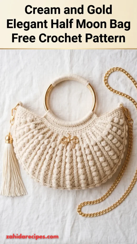 Cream and Gold Elegant Half Moon Bag