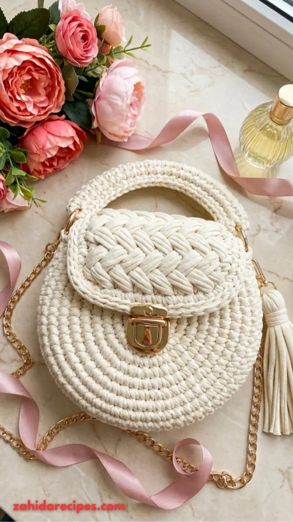 Cream and Gold Elegant Round Bag