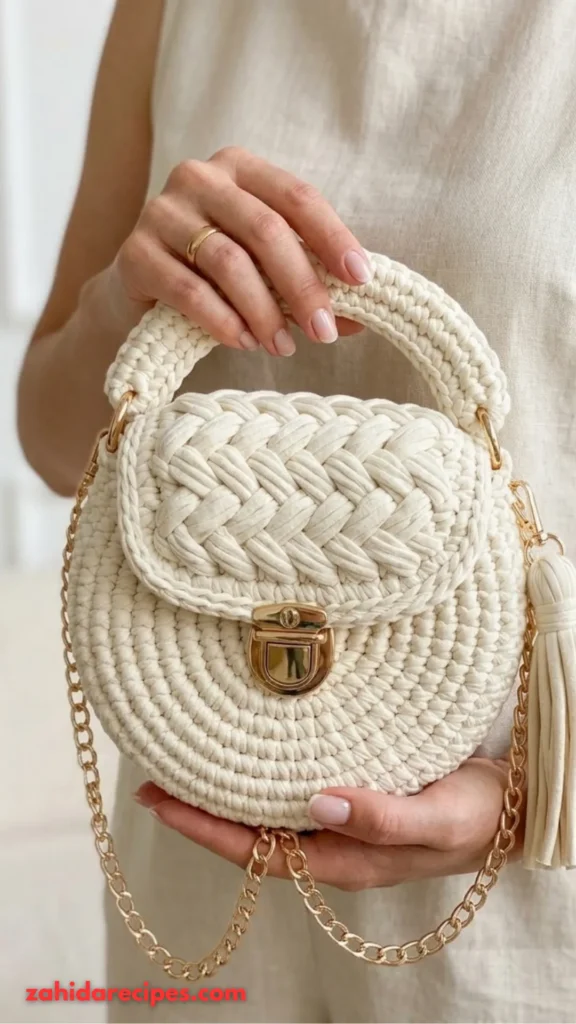 Cream and Gold Elegant Round Bag
