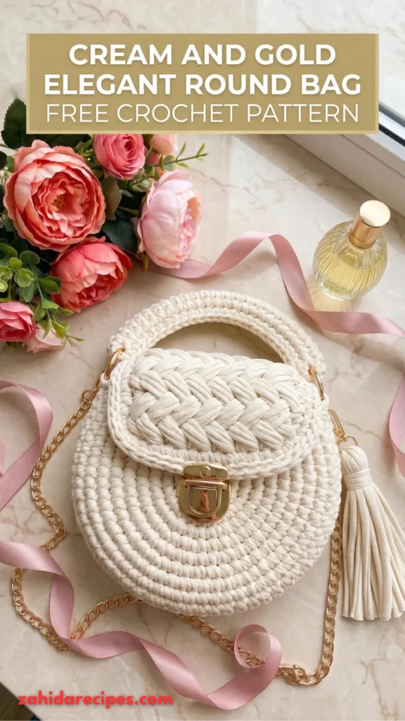 Cream and Gold Elegant Round Bag