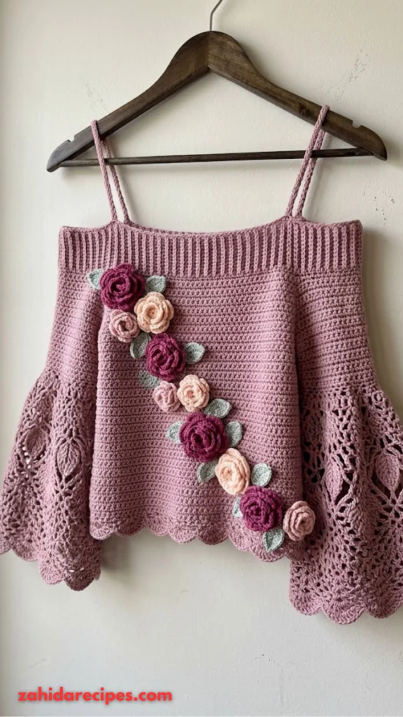 Dusty Rose Romantic Crochet Bell Top