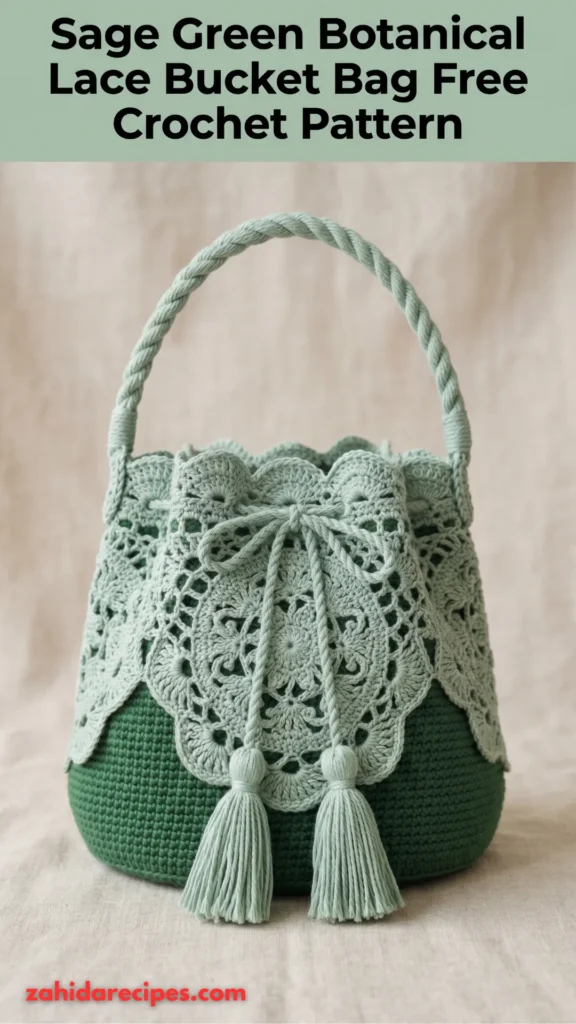 Sage Green Botanical Lace Bucket Bag
