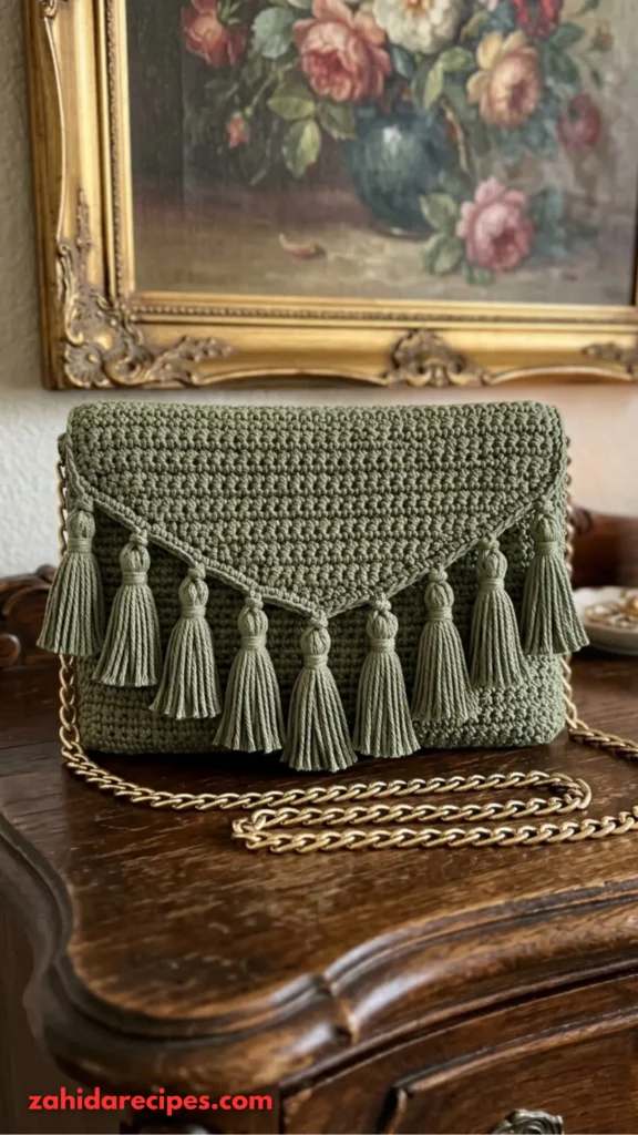Sage Green Earthy Tassel Bag 