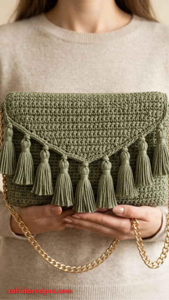 Sage Green Earthy Tassel Bag 