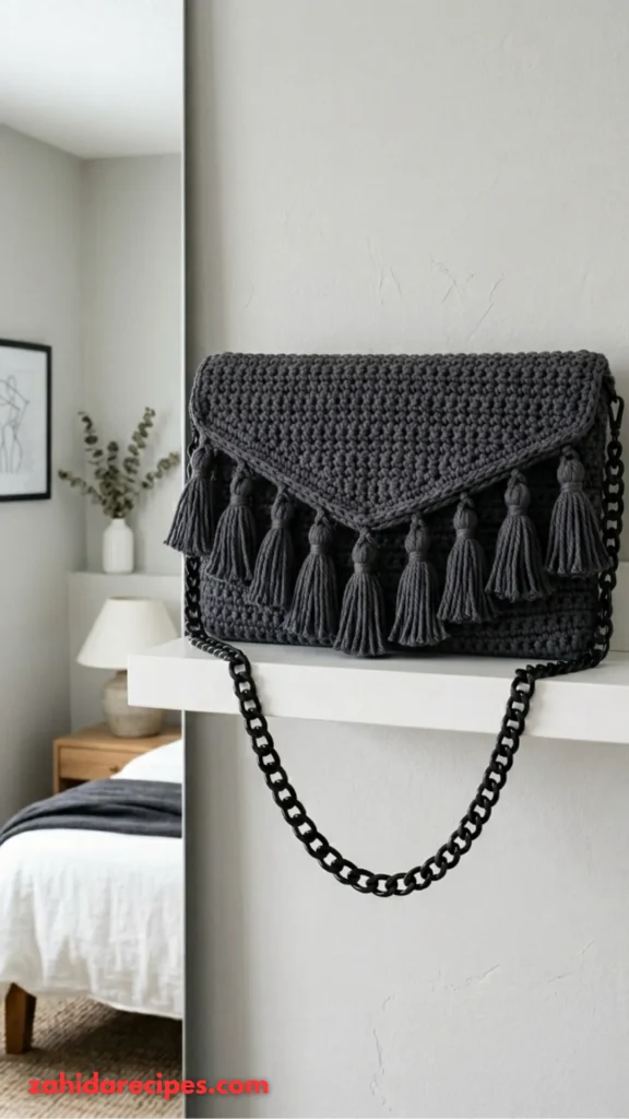 Charcoal Gray Modern Tassel Crossbody