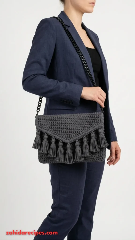 Charcoal Gray Modern Tassel Crossbody