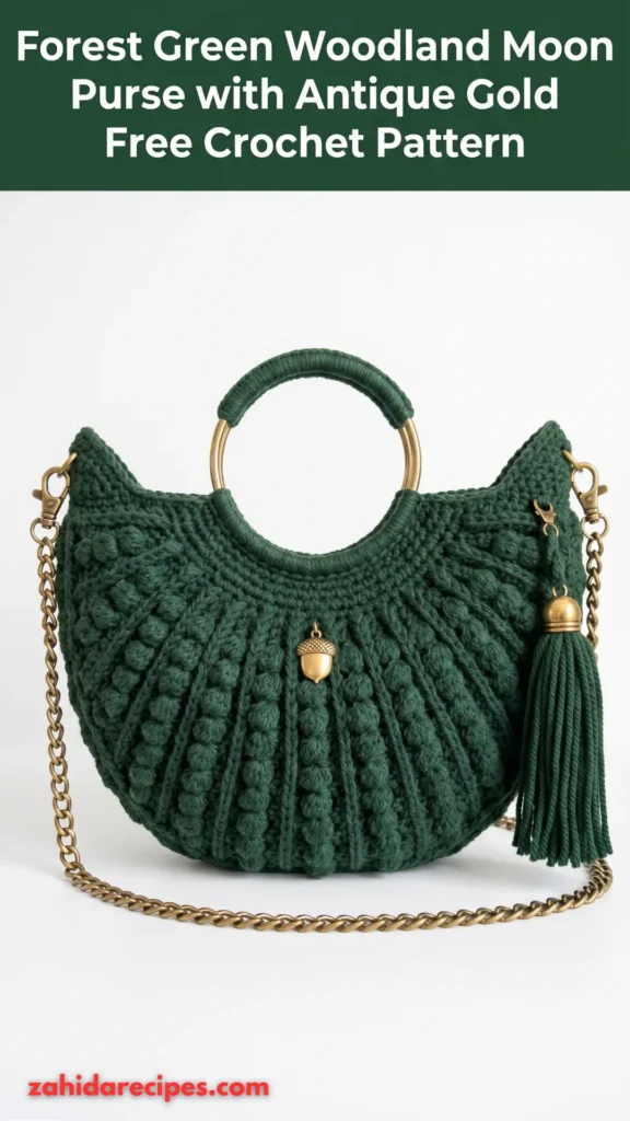 Forest Green Woodland Moon Purse with Antique Gold