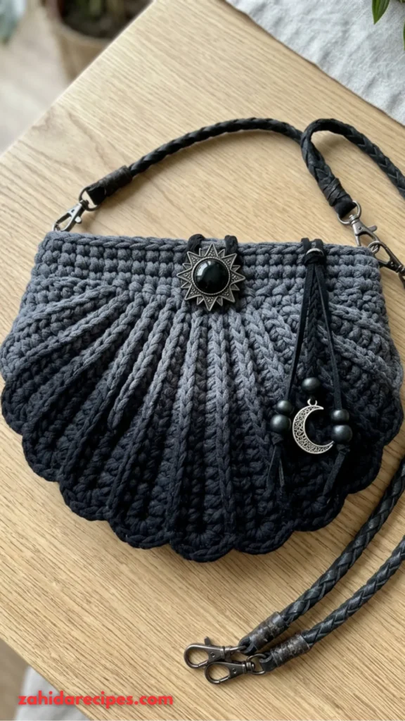 Midnight Black Boho Shell Bag 