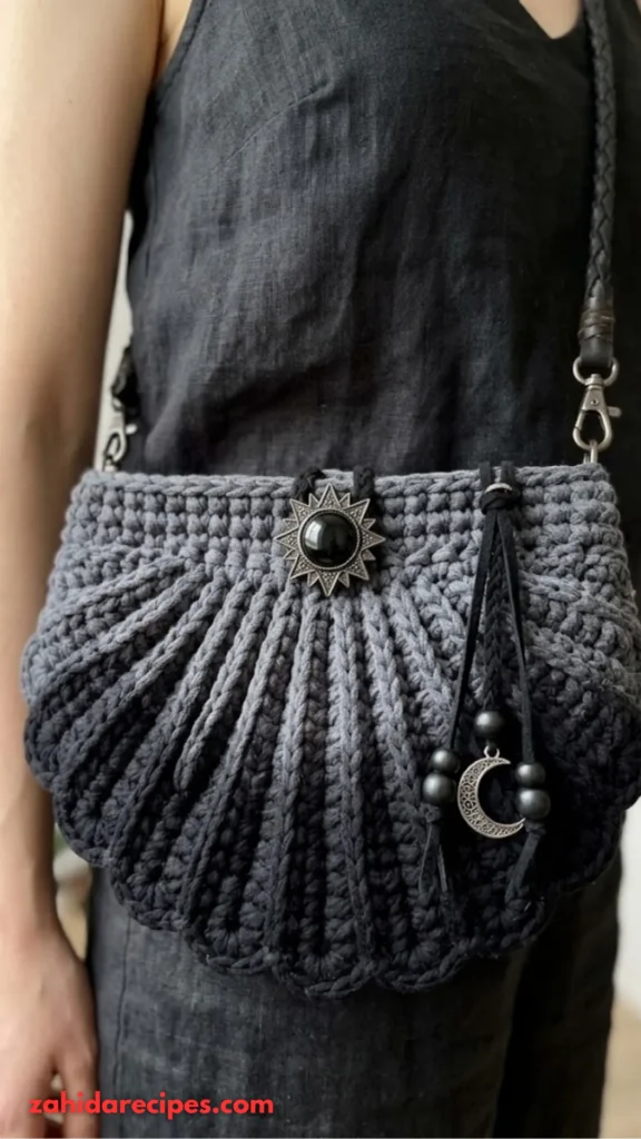 Midnight Black Boho Shell Bag 