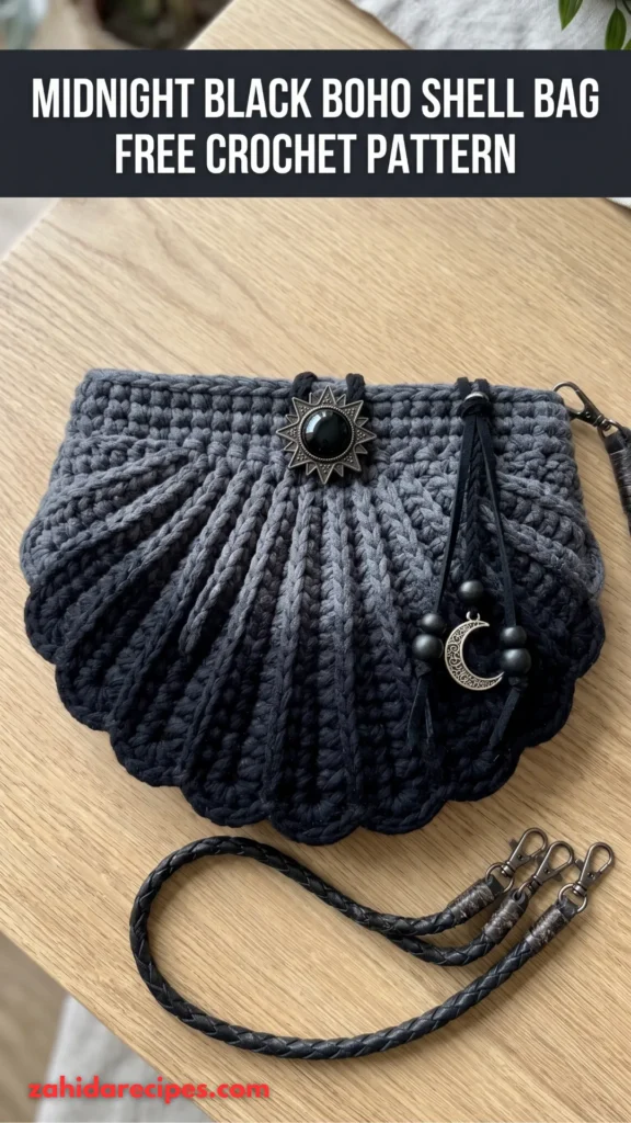 Midnight Black Boho Shell Bag