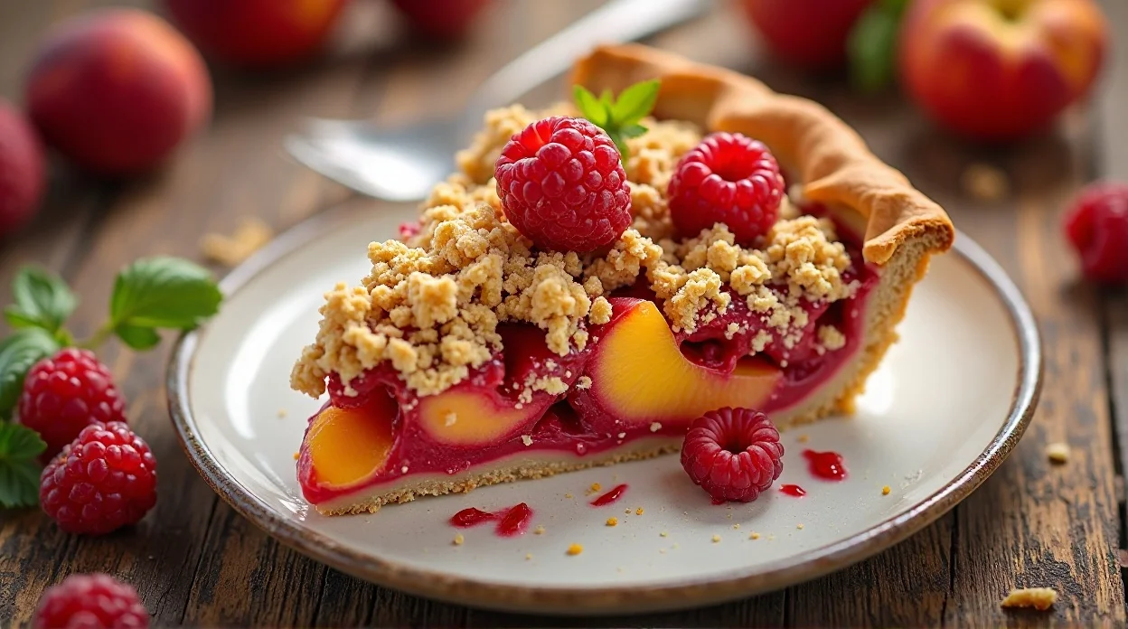 Peach Raspberry Crumble Pie