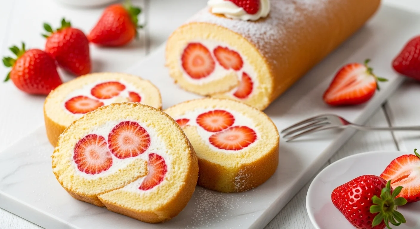 Strawberry Swiss Roll Cake