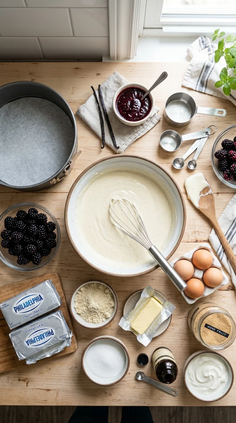 Blackberry Vanilla Keto Cheesecake cooking
