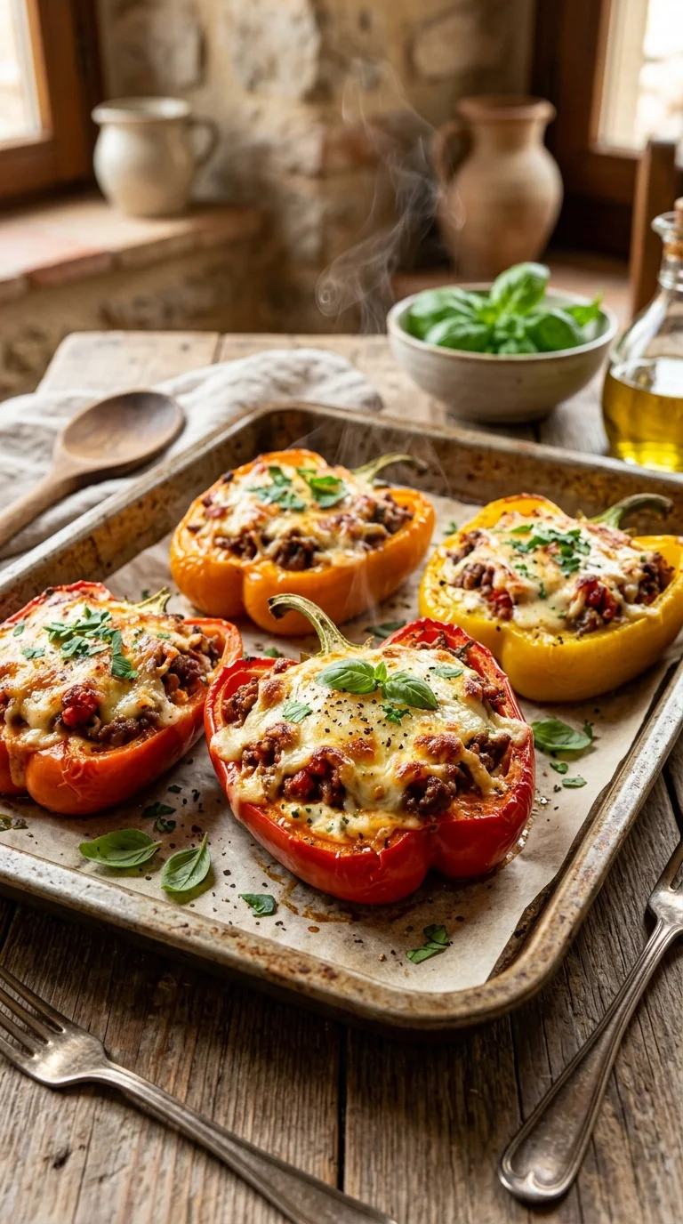 Cheesy Keto Lasagna Stuffed Peppers looks