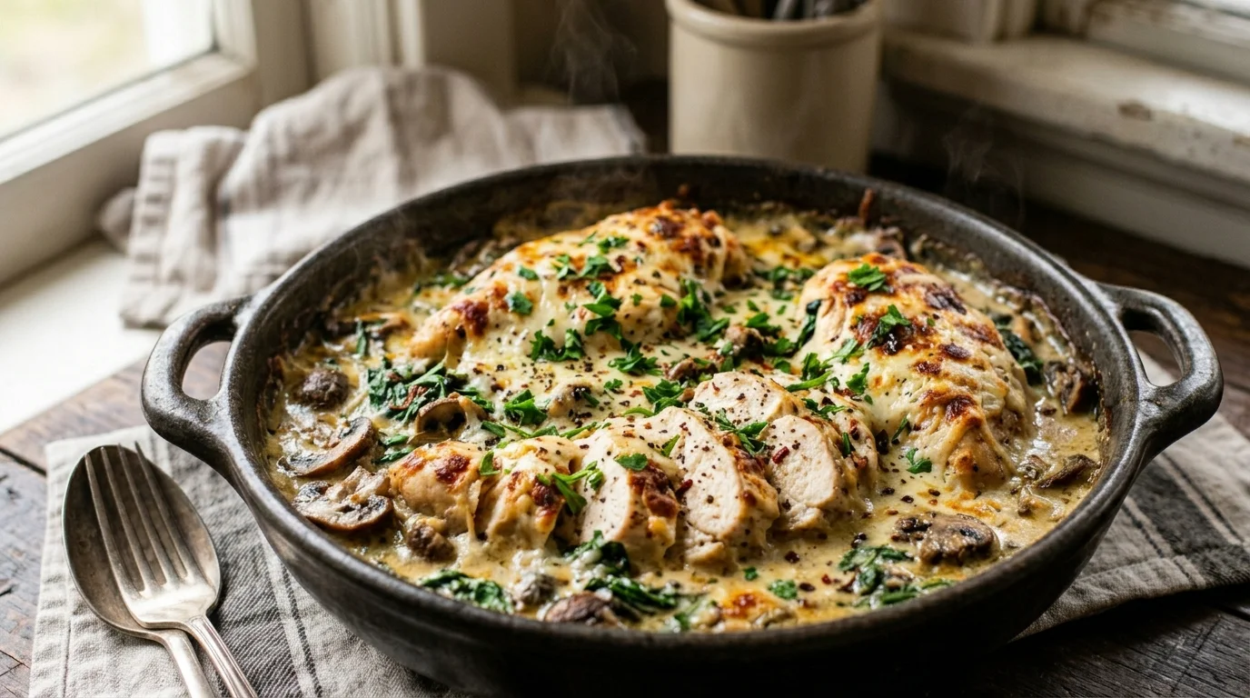 Chicken Spinach and Mushroom Low Carb Oven Dish