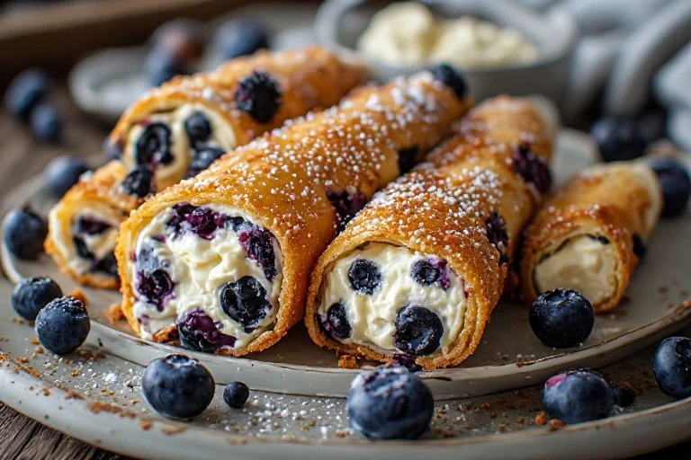 Crispy Keto Blueberry Cream Cheese Roll-Ups