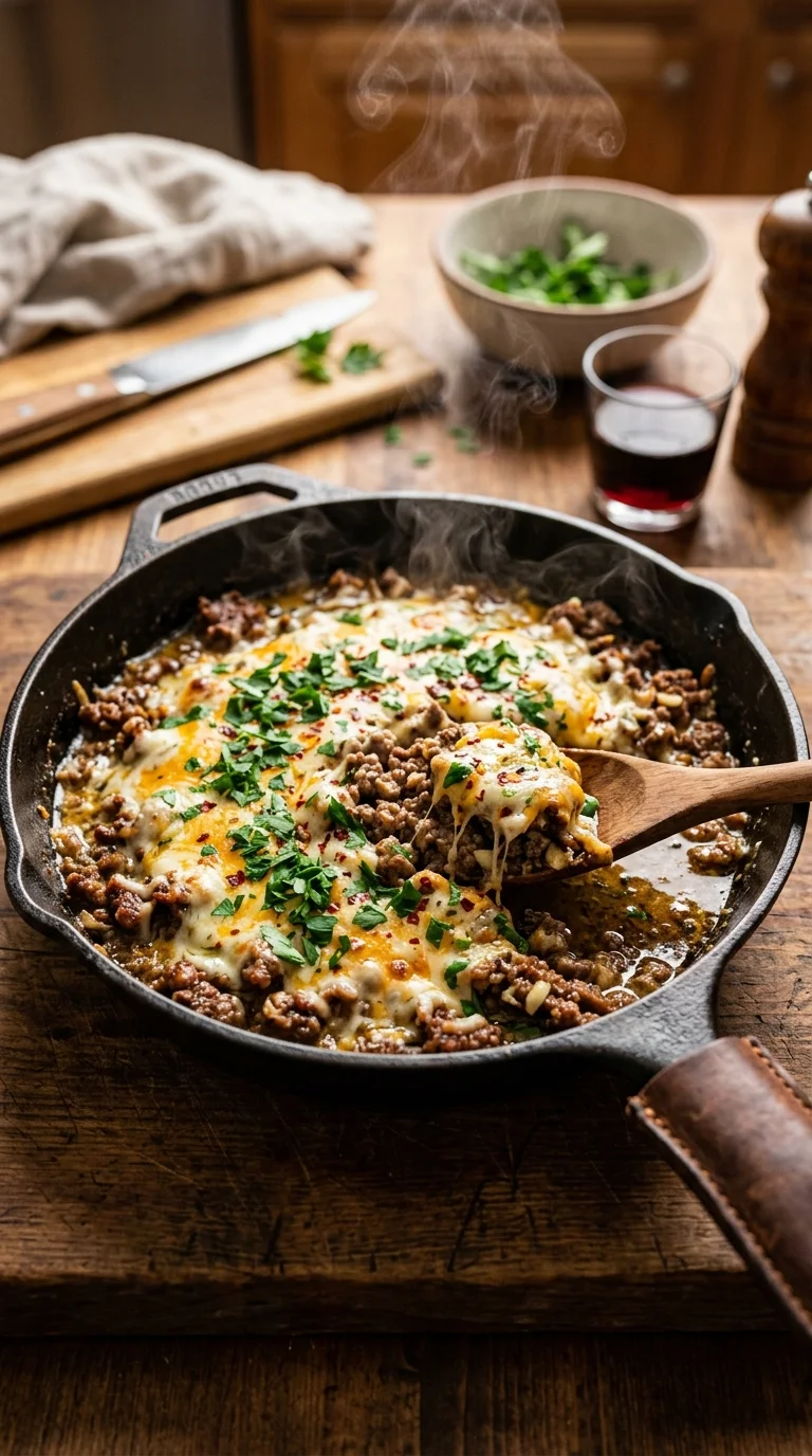 Garlic Butter Keto Ground Beef Skillet looks