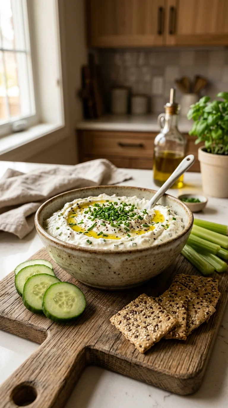 Garlic & Chive Keto Cottage Cheese Spread looks