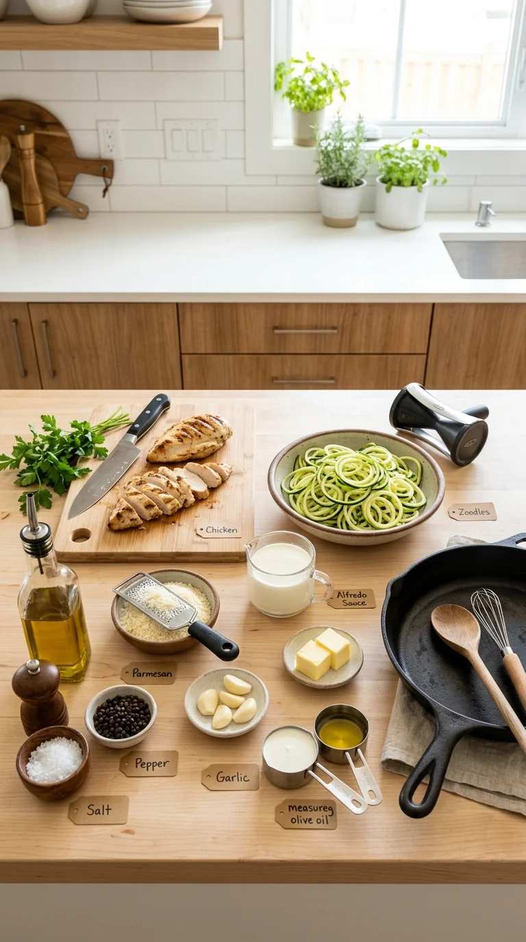 High-Protein Chicken Alfredo Zucchini Bowl