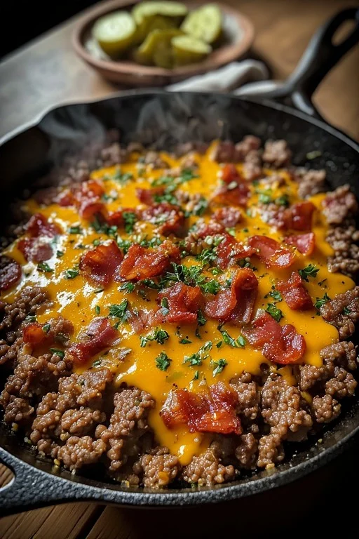 Keto Bacon Cheeseburger Skillet looks
