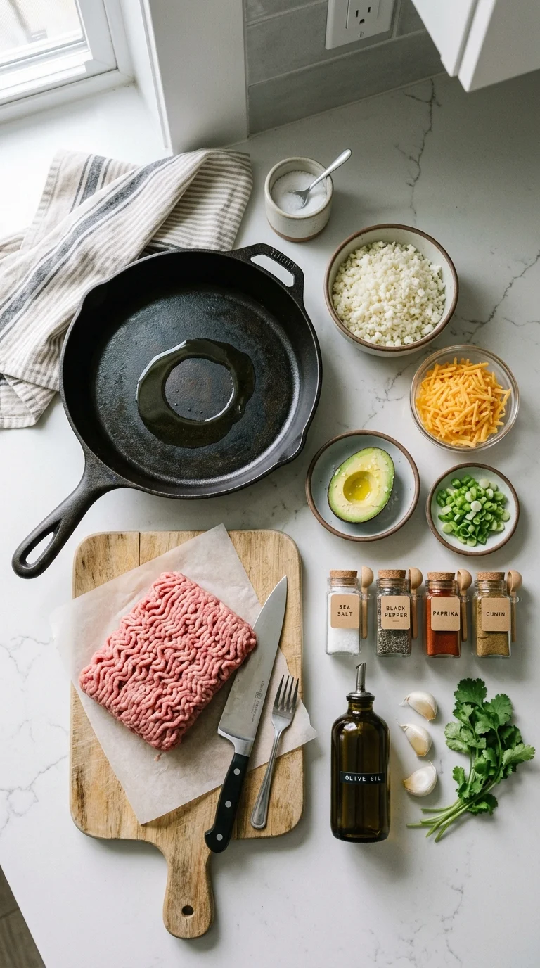 Keto Beef & Cauliflower Rice Bowl cooking