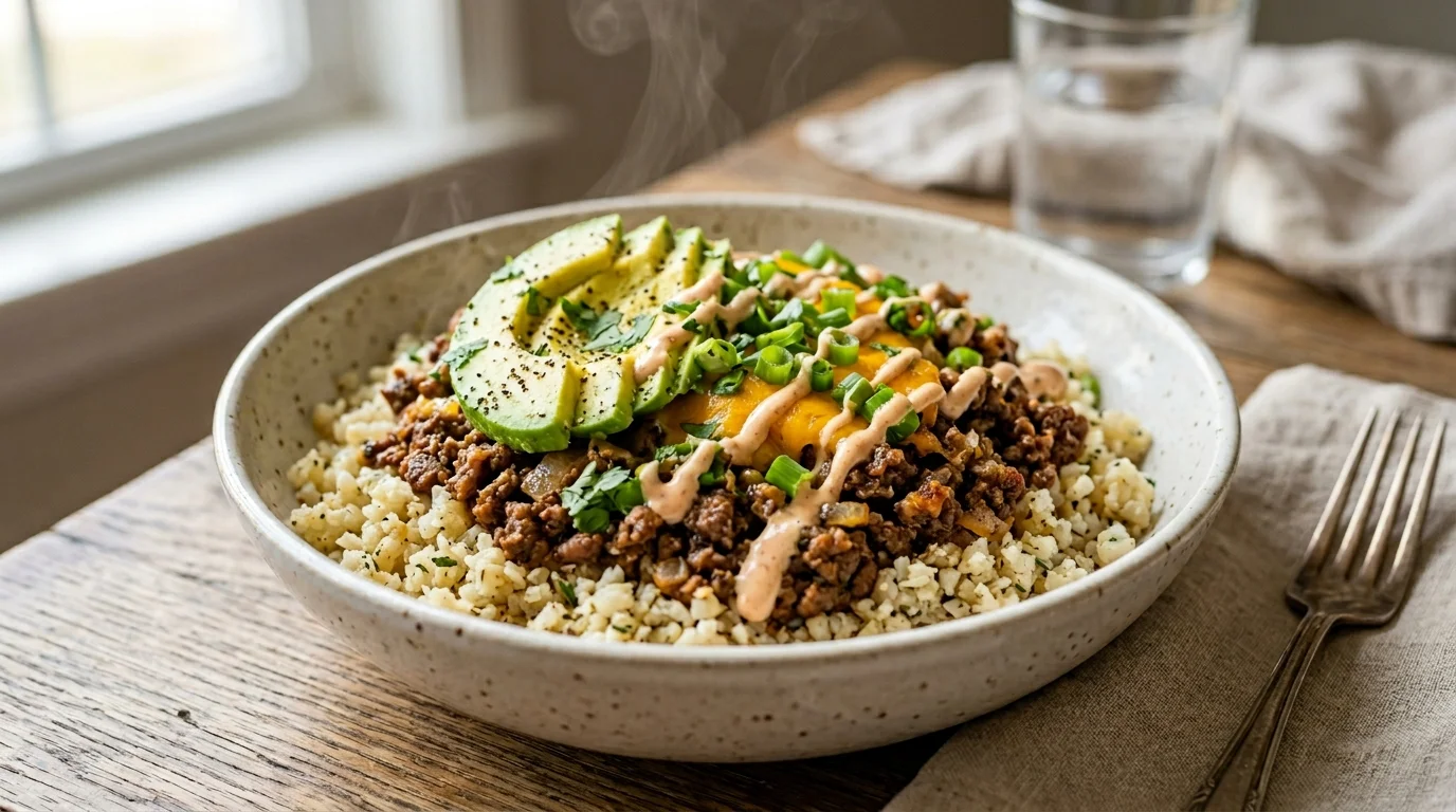 Keto Beef & Cauliflower Rice Bowl