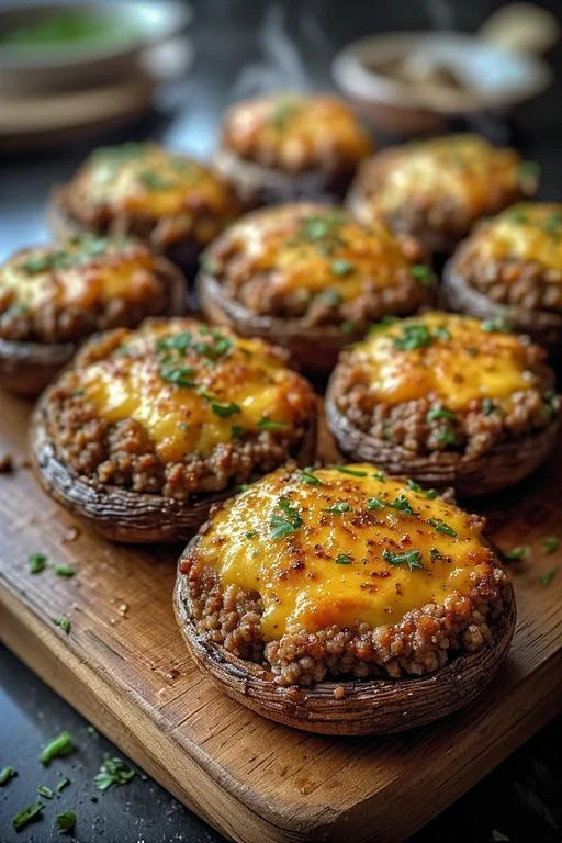 Keto Beef and Cheese Stuffed Mushrooms looks