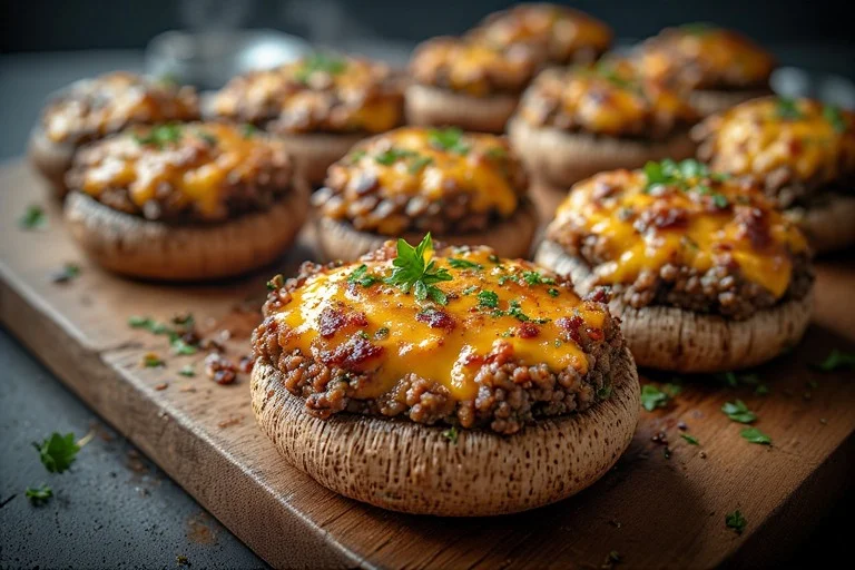 Keto Beef and Cheese Stuffed Mushrooms