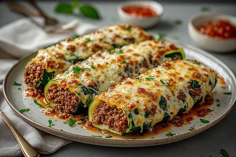 Keto Beef and Spinach Stuffed Zucchini Boats Recipe (2)