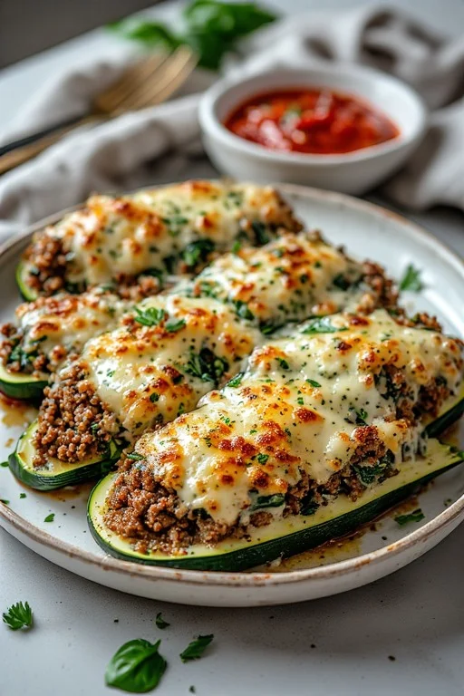 Keto Beef and Spinach Stuffed Zucchini Boats Recipe