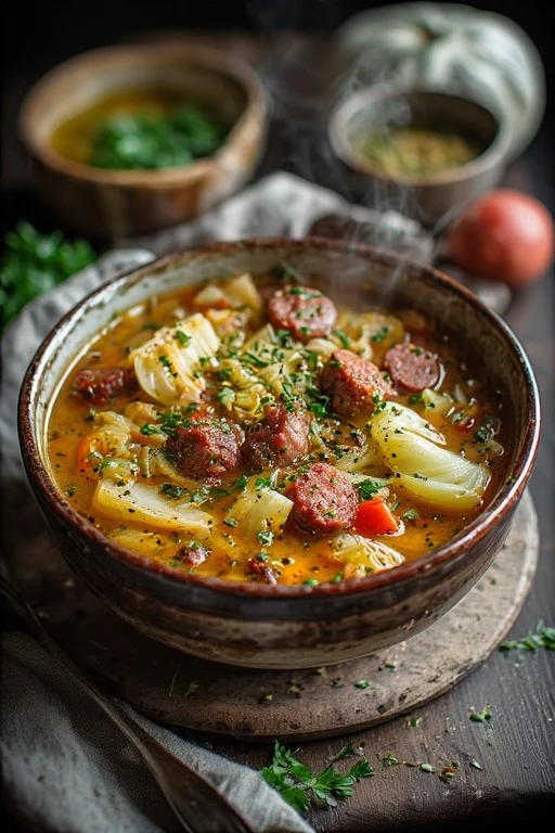 Keto Cabbage and Sausage Soup Recipe looks
