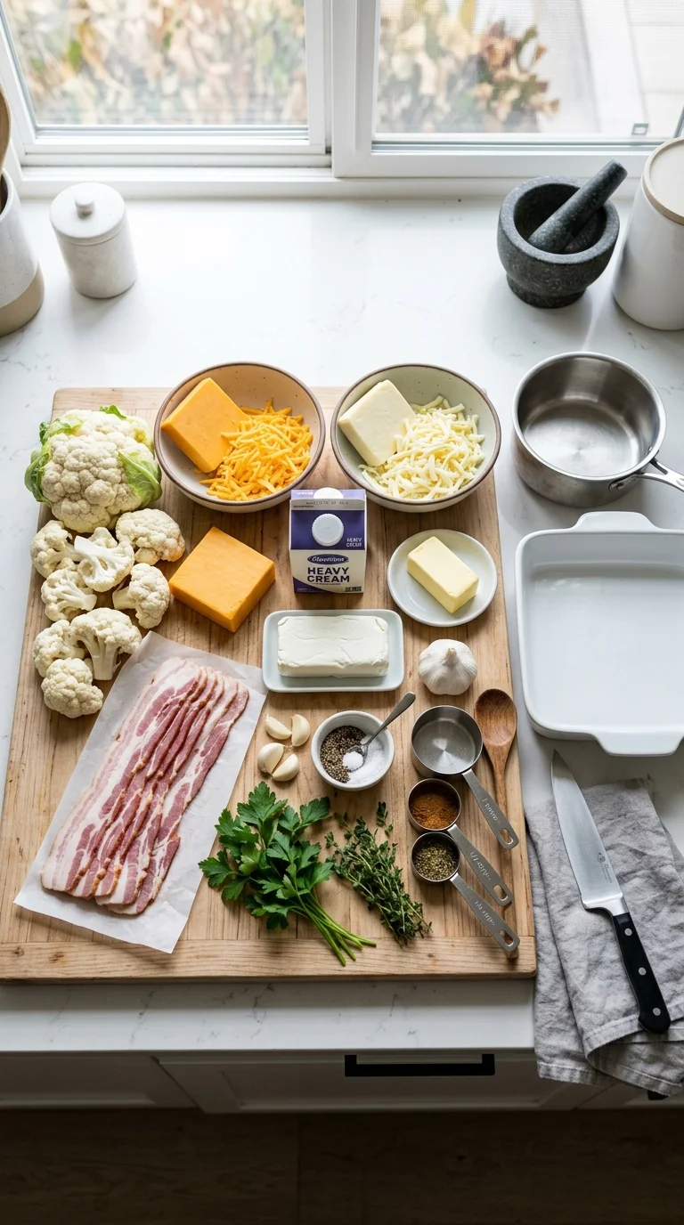 Keto Cauliflower Mac and Cheese with Bacon cooking 1