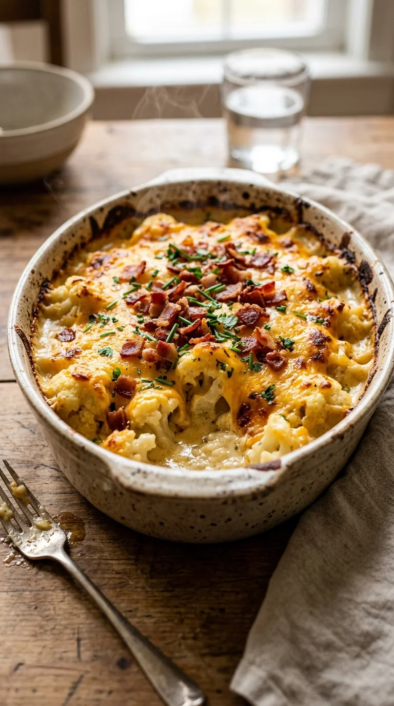 Keto Cauliflower Mac and Cheese with Bacon looks 1