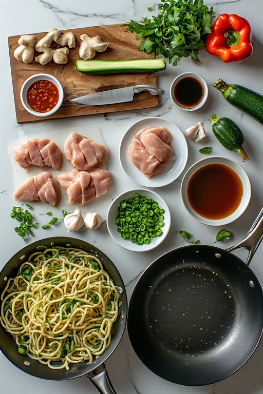 Keto Chicken Zucchini Noodle Stir Fry cooking