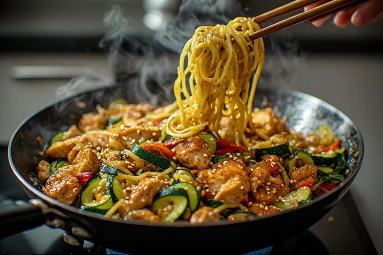Keto Chicken Zucchini Noodle Stir Fry