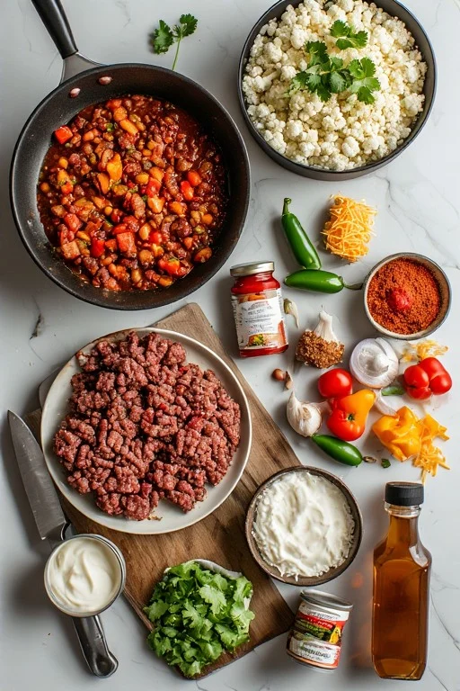 Keto Chili with Cauliflower Rice Recipe cooking