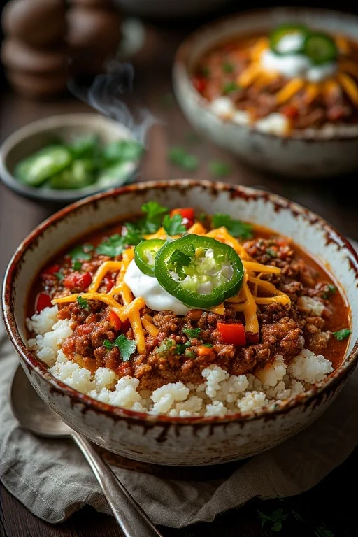 Keto Chili with Cauliflower Rice Recipe looks