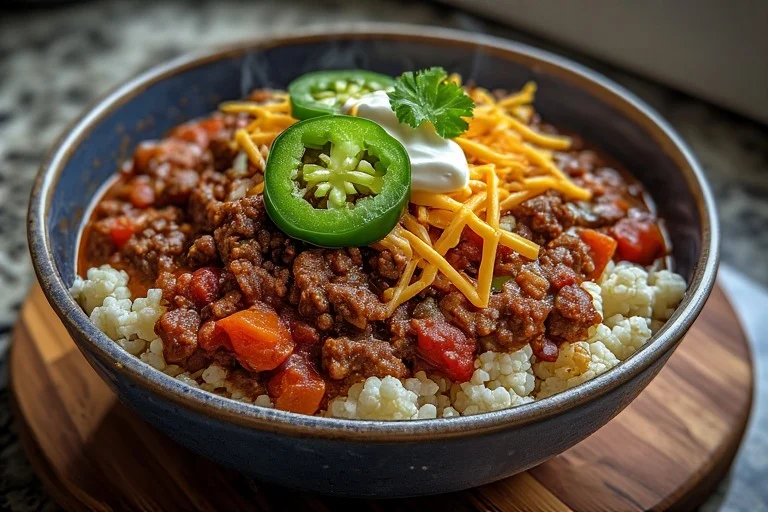 Keto Chili with Cauliflower Rice Recipe