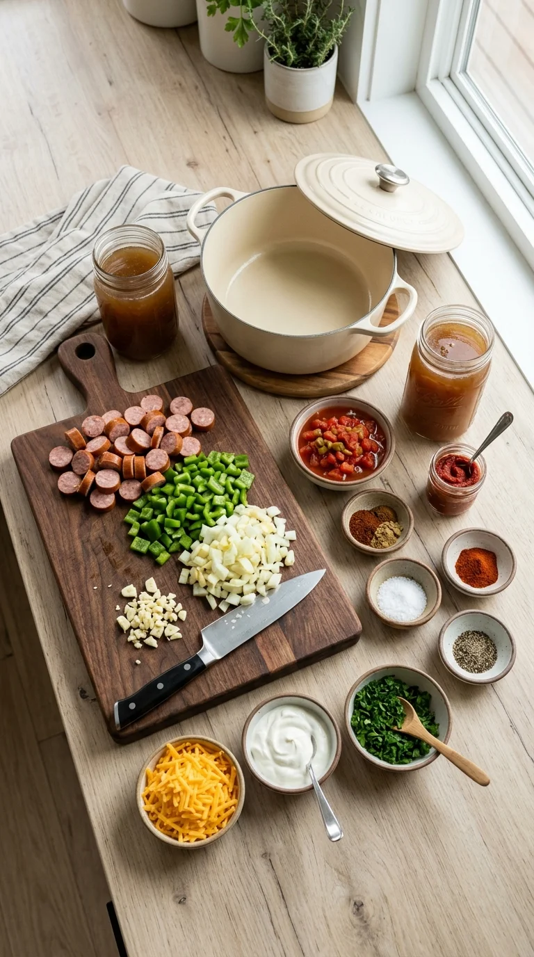 Keto Chili with Green Peppers & Sausage cooking